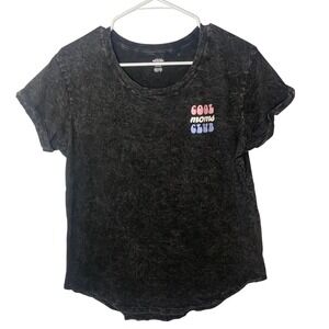 Way to Celebrate Cool Moms Club Acid Wash T-Shirt Black Cotton Large 12-14